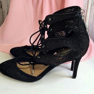Karl Lagerfeld Paris Black Lace up Heels 7